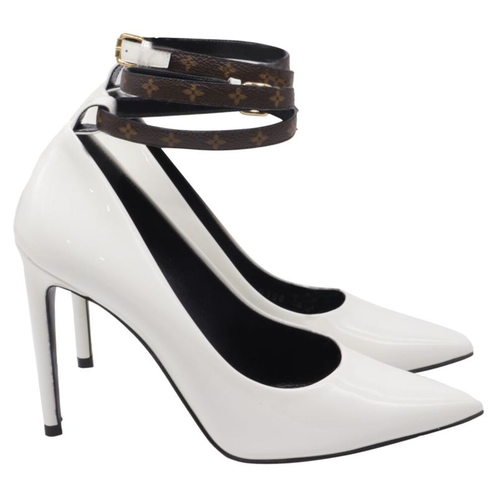Louis Vuitton Ankle Strap Pointed-Toe Pumps in White Patent Leather